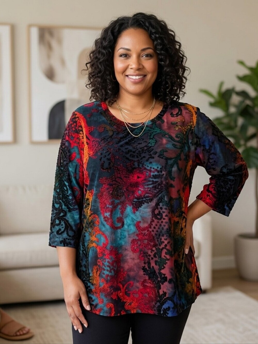 Calessa Plus 2X Jacquard Rainbow Burnout Textured Tie Dye Red Multi Hippie $59